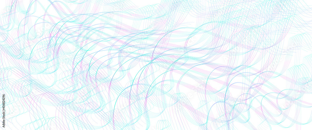 Teal, purple ripple subtle lines. Wavy tangled, squiggly curves. Abstract vector background. Textured pattern. Template design for banner, landing page, cheque, poster. Pencil drawing imitation. EPS10 - obrazy, fototapety, plakaty 