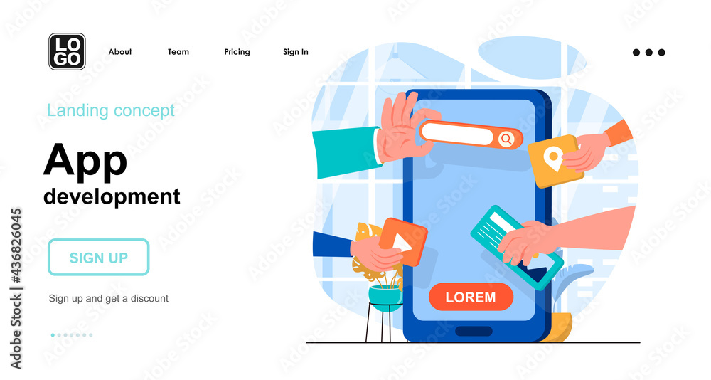 App development web concept. Developers create application interface ...