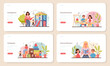 Kindergartener web banner or landing page set. Professional nany and children