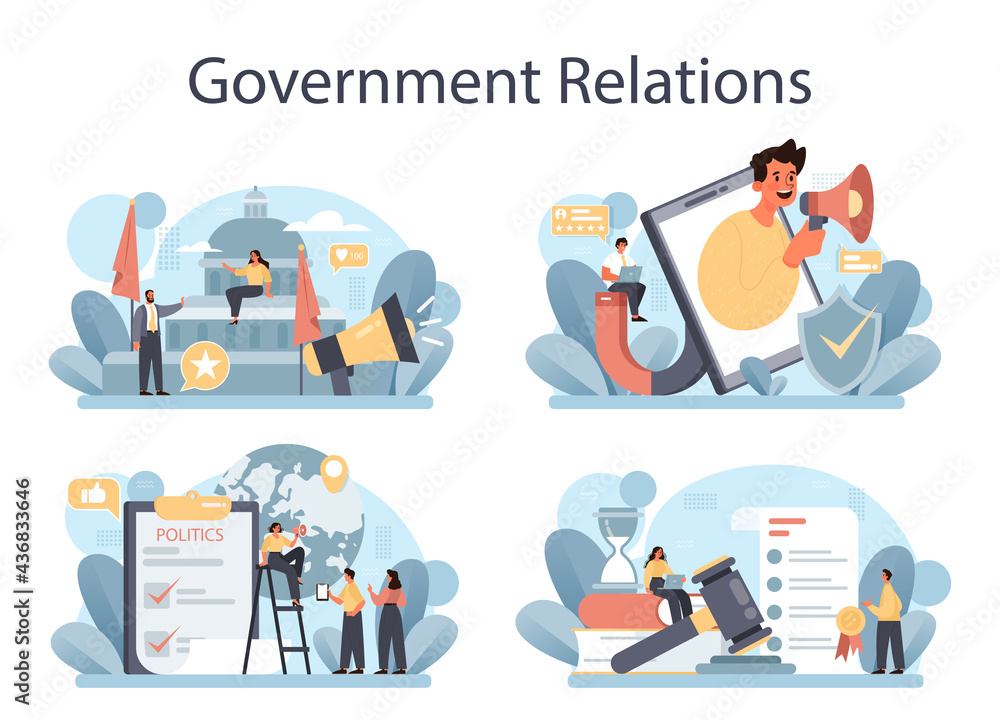 Government PR set. Political party or political institutions public - obrazy, fototapety, plakaty 