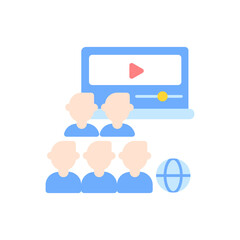 Sticker - Audience vector flat color icon. Online group. People watch video on internet. Remote connection with wifi. Network during quarantine. Cartoon style clip art for mobile app. Isolated RGB illustration