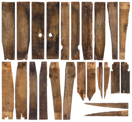 Wall Mural - old barn wooden planks, front and back side of each piece, isolated on white. broken distressed and 