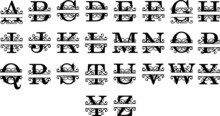Split Monogram Letter, Set Of Letters To Create Monogram. Monogram Alphabet. Vector Illustration.Set Of Initial Decorative Plant Monogram Split Letter Vector 