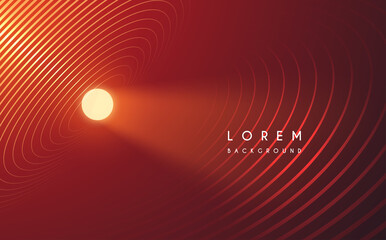 abstract golden circle lines with glow effect on red background