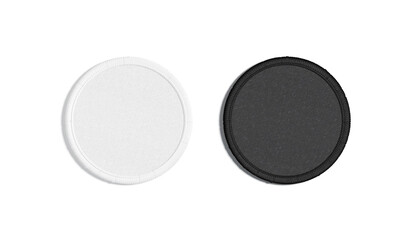 blank black and white round embroidered patch mockup, top view