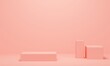 Rectangular and cube podium on pink background. 3d rendering
