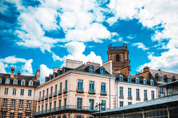 Antique building view in Old Town in Rennes, France