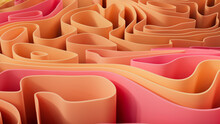 Orange And Pink 3D Waves Ripple To Make A Multicolored Abstract Wallpaper. 3D Render. 