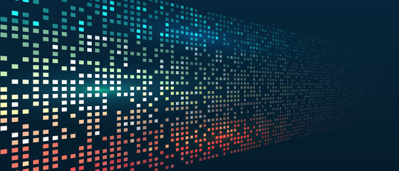 Abstract background with squares array, binary code. Connection structure. Data array visual concept for website. Big data connection complex. Big data visualization banner.