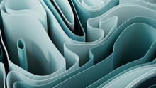 Teal 3D Ribbons Ripple To Make A Colorful Abstract Wallpaper. 3D Render. 