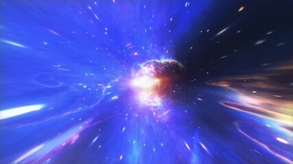 Wall Mural - hyperspace light speed space flight through beautiful space time wormhole vortex. 4k 3d loop colorfu
