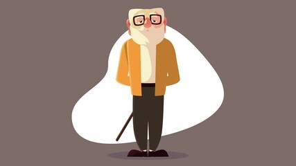 Canvas Print - old man standing with cane animated