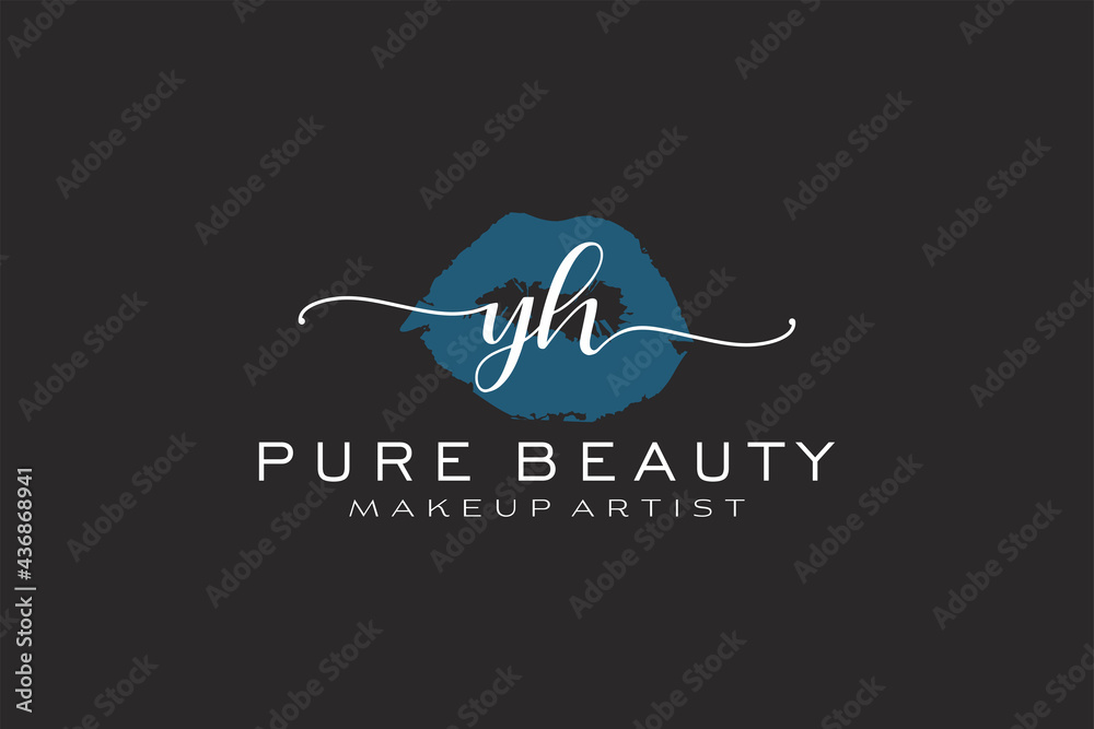 Initial Yh Watercolor Lips Premade Logo Design Logo For Makeup Artist Business Branding Blush Beauty Boutique Logo Design Calligraphy Logo With Creative Template Wall Mural Auzora