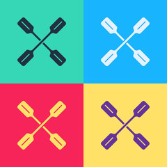 Wall Mural - Pop art Paddle icon isolated on color background. Paddle boat oars. Vector