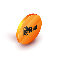 Sticker - Isometric Car exhaust icon isolated on white background. Orange circle button. Vector