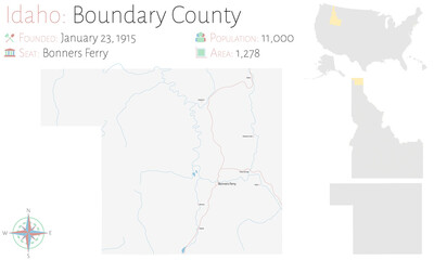  Large and detailed map of Boundary county in Idaho, USA.