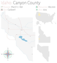  Large and detailed map of Canyon county in Idaho, USA.
