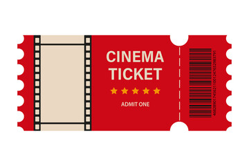 Retro ticket cinema. Red. Ticket of cinema for movie Vector graphic