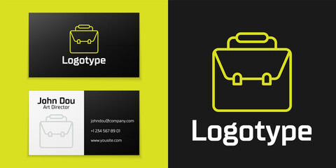 Wall Mural - Logotype line Briefcase icon isolated on black background. Business case sign. Business portfolio. Logo design template element. Vector