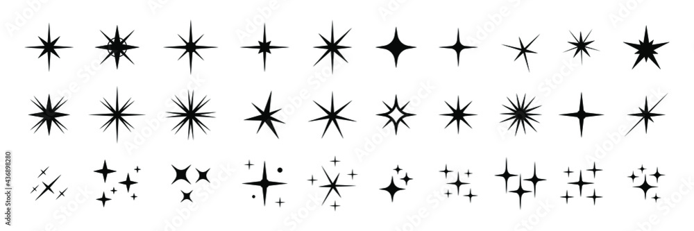 Star icons. Twinkling stars. Sparkles, shining burst. Christmas vector symbols isolated - obrazy, fototapety, plakaty 