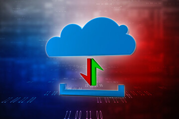 3d illustration uploading downloading arrow with cloud 

