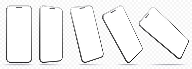 Wall Mural - mobile phone vector mockup with perspective views. smartphone screens isolated on transparent backgr