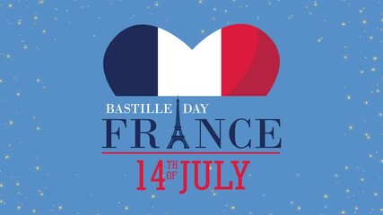 Sticker - bastille day france celebration lettering with flag in heart