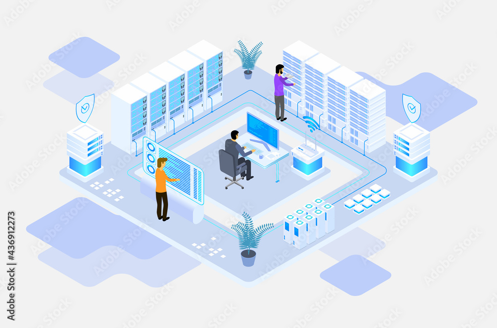 data center or server room processing data operation with security ...