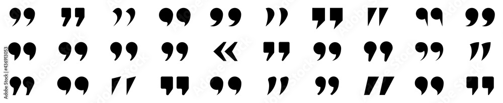 Set of quote mark. Quotes icon vector set. Quotemarks outline, speech marks, inverted commas or talking marks collection. Talk bubble speech icon. Black quotes icon. Vector illustration.