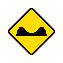 Dangerous Dip Road Sign, Yellow Background.