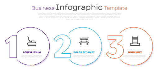 Sticker - Set line Bumper car, Bench and Swedish wall. Business infographic template. Vector