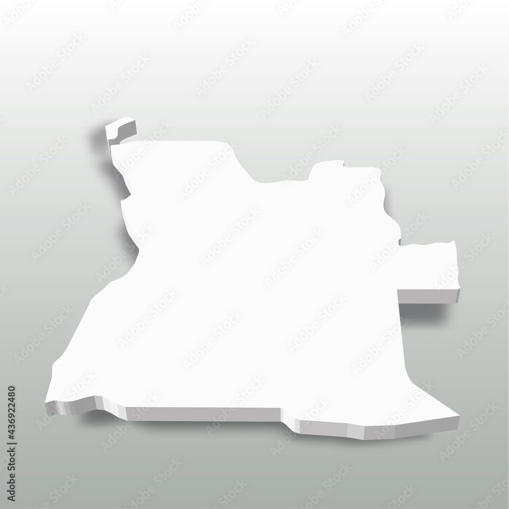 Angola - white 3D silhouette map of country area with dropped shadow on ...