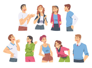 Poster - People Talking and Gesturing Set, Men and Women Communicating, Discussing Latest News or Gossiping Cartoon Vector Illustration