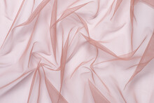 Wrinkled, Compressed Fabric Mesh Tulle Pink On White Isolated Background Close-up. Background For Your Design