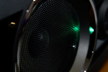 Beautiful close up net texture of black sound speaker