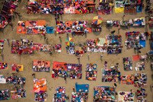 Aerial View Of People Working And Trading At Rahman Market Along Karnaphuli River, Chittagong, Bangladesh.