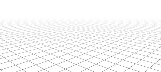 Vector perspective mesh. Detailed grid lines on white background.