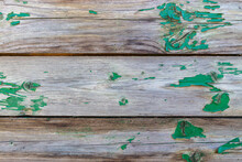 Wooden Wall Texture With Green Flaking Paint Residues