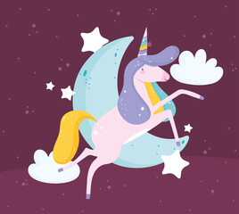 Canvas Print - cute magic unicorn and moon