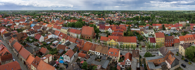 Poster - Panoramic view on old town of Juterbog from the height of the bell tower of the Church of St. Nicholas. Juterbog is a historic town in north-eastern Germany, in the district of Brandenburg.