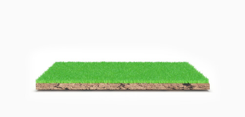 Wall Mural - 3D rendering. Green grass land piece isolated on background.