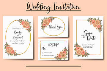  Wedding invitation frame set, floral watercolor Digital hand drawn Peony Flower design Invitation Card Template