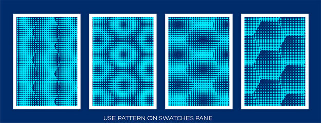 Collection of swatches memphis patterns, Vector halftone gradient pattern made of dots with randomized circles. Vector.