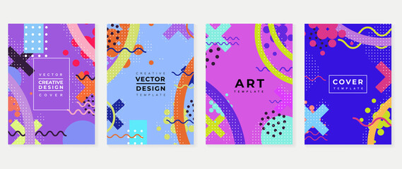 Memphis style cover vector. Minimal geometric background pattern for brochure, corporate business, catalog, magazine and flyer. Abstract arts wallpaper design for wall art, prints and home decoration.