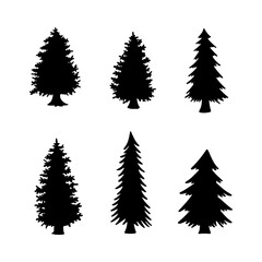 Wall Mural - Isolated tree on the white background. Tree silhouettes. set of tree pine silhouette collections. Set for the design of various works, brochures, posters. 