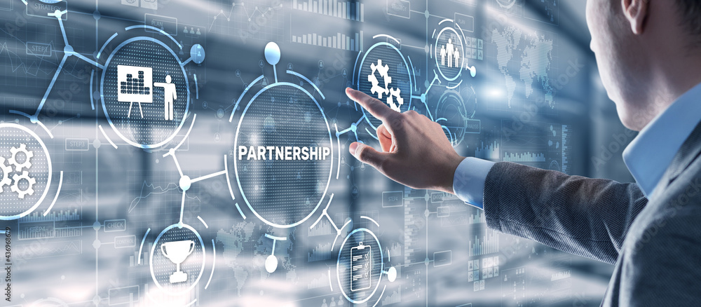 Partnership of companies. Collaboration. Business Technology Internet concept - obrazy, fototapety, plakaty 