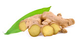 Fototapeta Lawenda - fresh ginger with slices isolated on white background