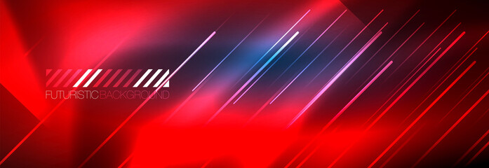 Neon glowing lines, magic energy and light motion background. Vector wallpaper template