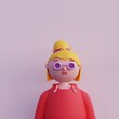 © beingeniusloci - Casual young girl with glasses, in hoodie with  short hair. Young girl avatar in minimal art style. Bright portrait of a cartoon girl character.  3d illustration.
