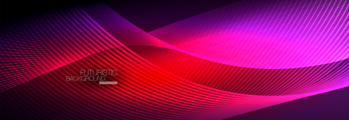 Abstract neon glowing light in the dark with waves. Shiny magic energy and motion concept, vector abstract wallpaper background